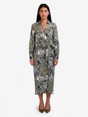 Magaschoni 100% Linen Paisley Midi Dress Size 6